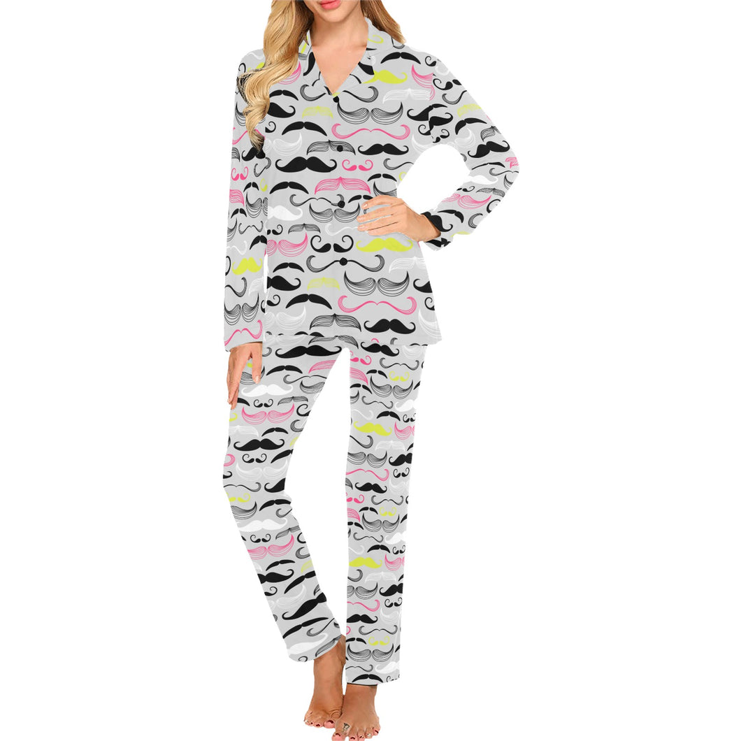 Mustache Beard Pattern Print Design 02 Women's Long Pajama Set