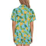 banana leaves banana design pattern Women's V-Neck Short Pajama Set