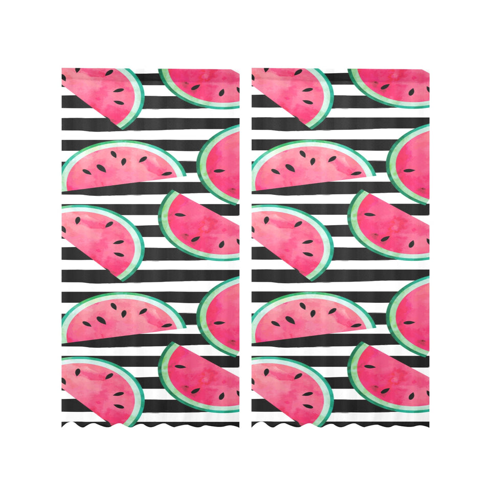 Watercolor paint textured watermelon pieces Gauze Curtain