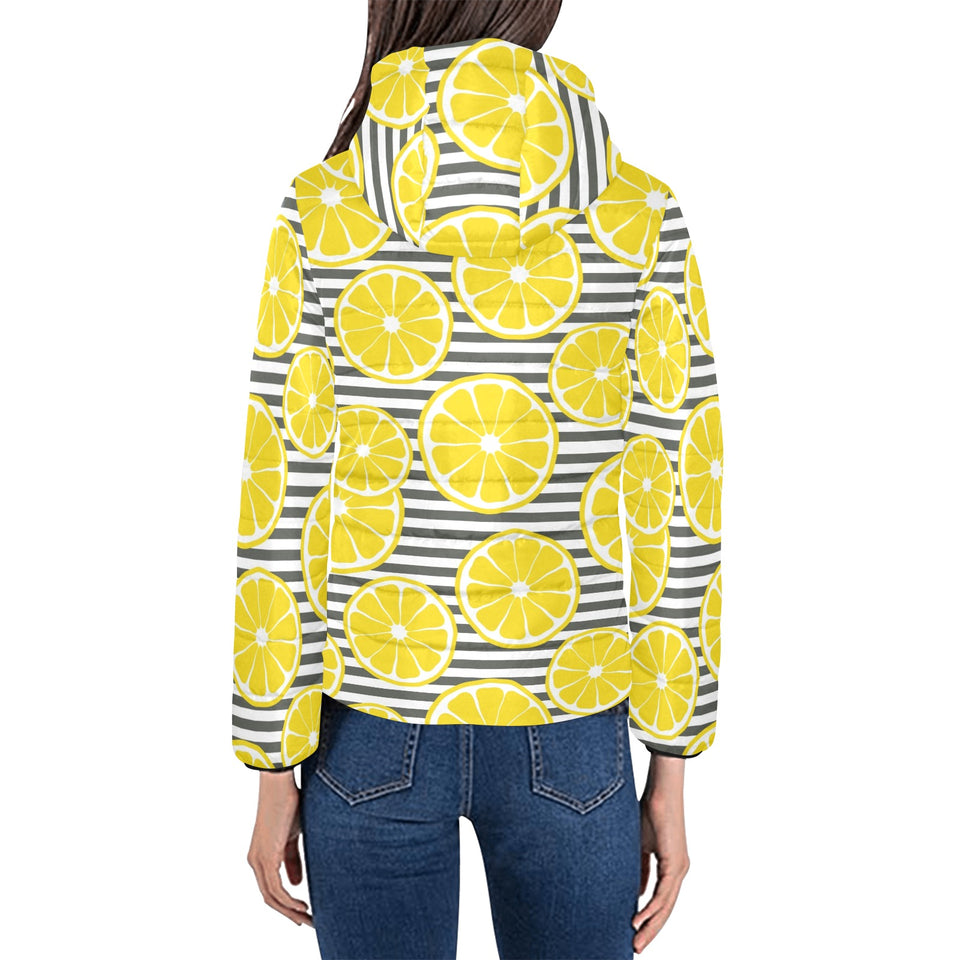 slice of lemon design pattern Women's Padded Hooded Jacket