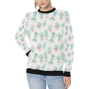 Pastel color cactus pattern Women's Crew Neck Sweatshirt