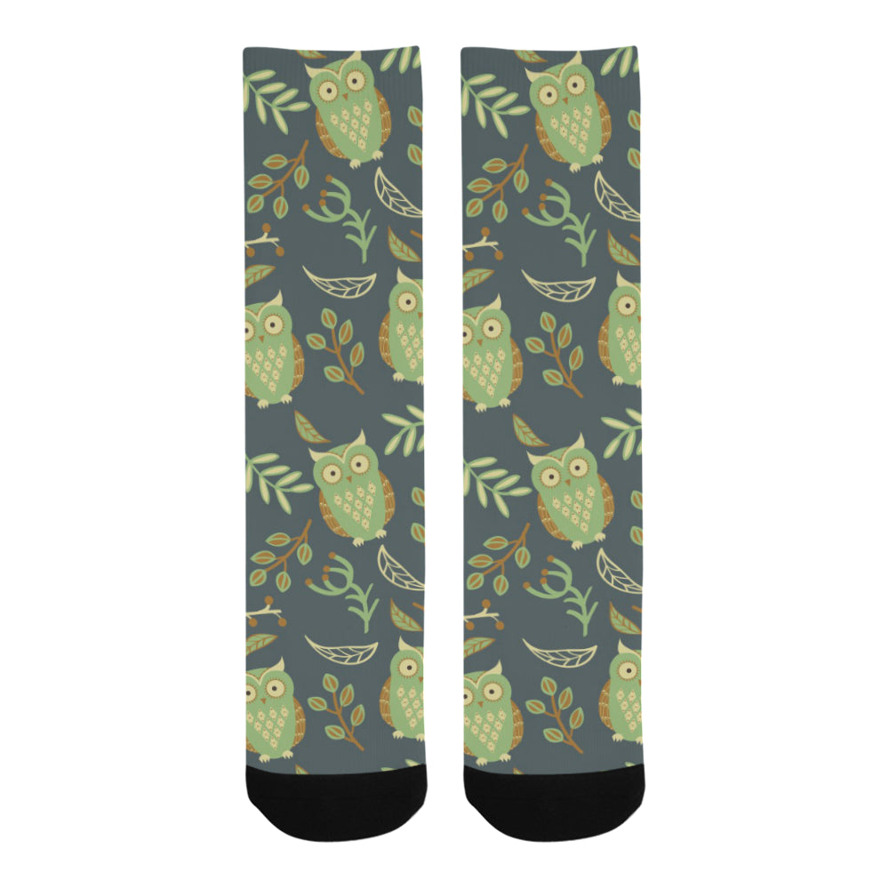 Cute owls leaves pattern Crew Socks