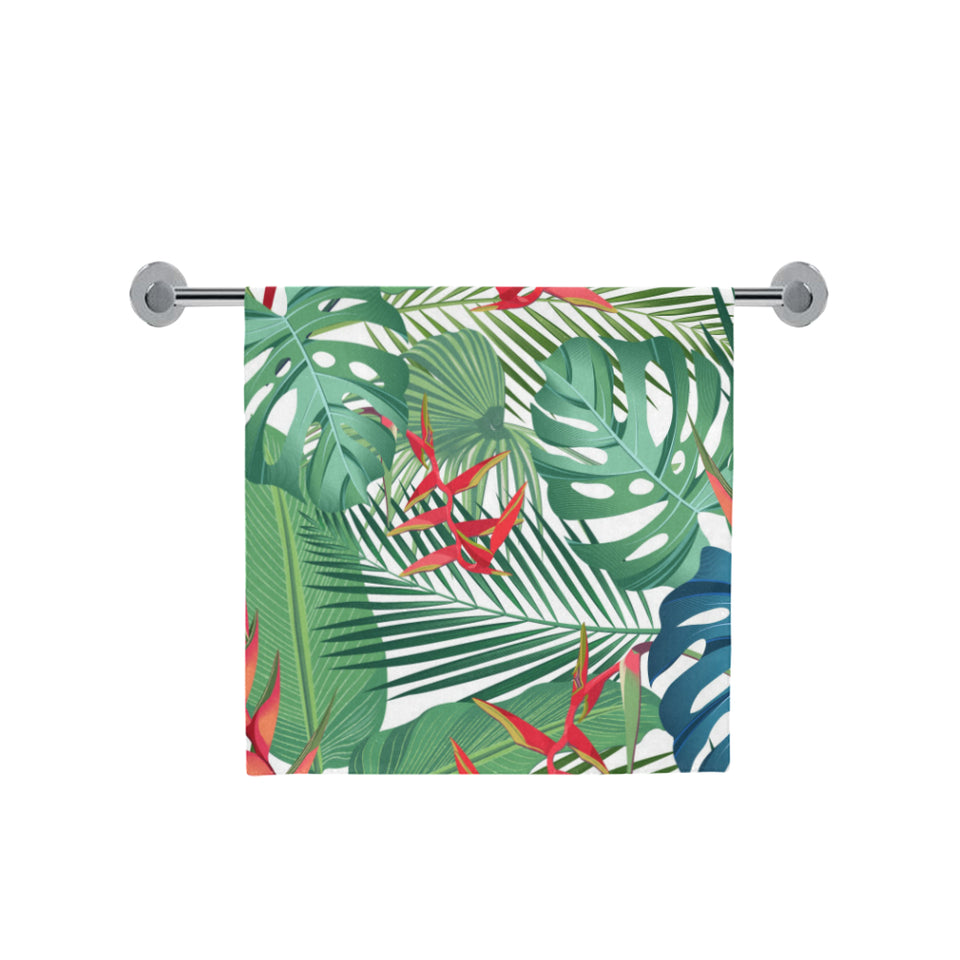 heliconia palm and monstera leaves pattern Bath Towel
