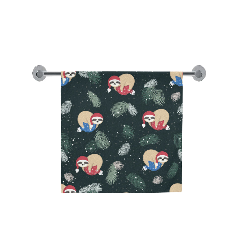 Cute sloths sleeping christmas ball santa hat patt Bath Towel