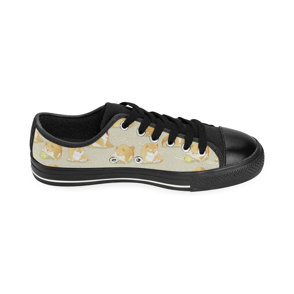Cute fat shiba inu dog pattern Men's Low Top Canvas Shoes Black