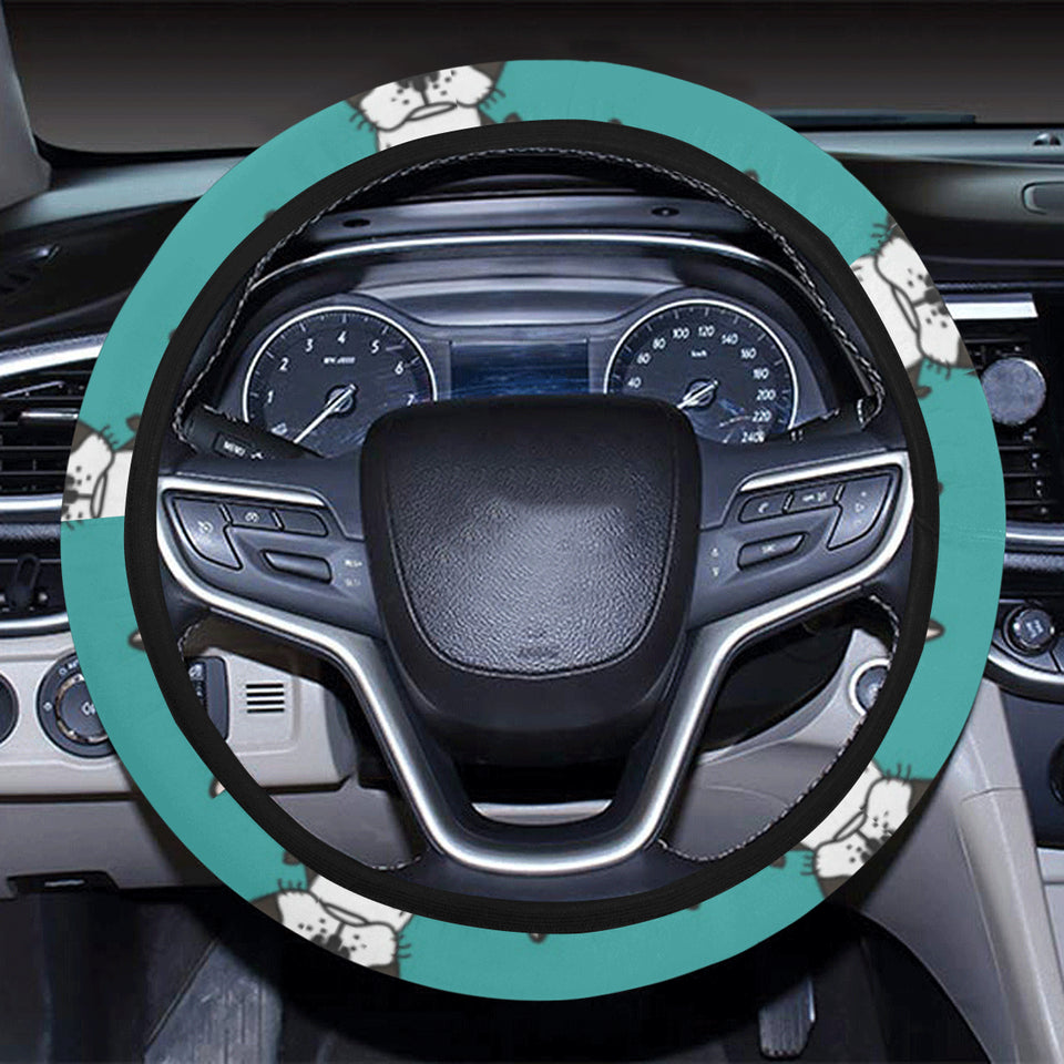 Hand drawn boston terrier dog pattern Car Steering Wheel Cover