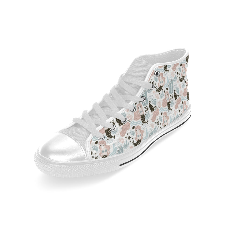 cute mermaid pattern Men's High Top Canvas Shoes White