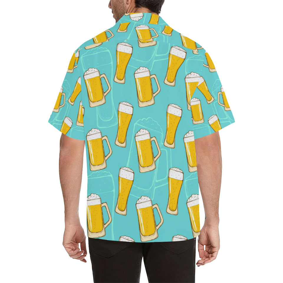 Beer pattern green background Men's All Over Print Hawaiian Shirt