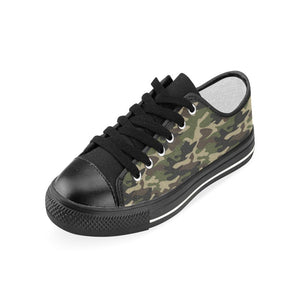 Dark Green camouflage pattern Kids' Boys' Girls' Low Top Canvas Shoes Black