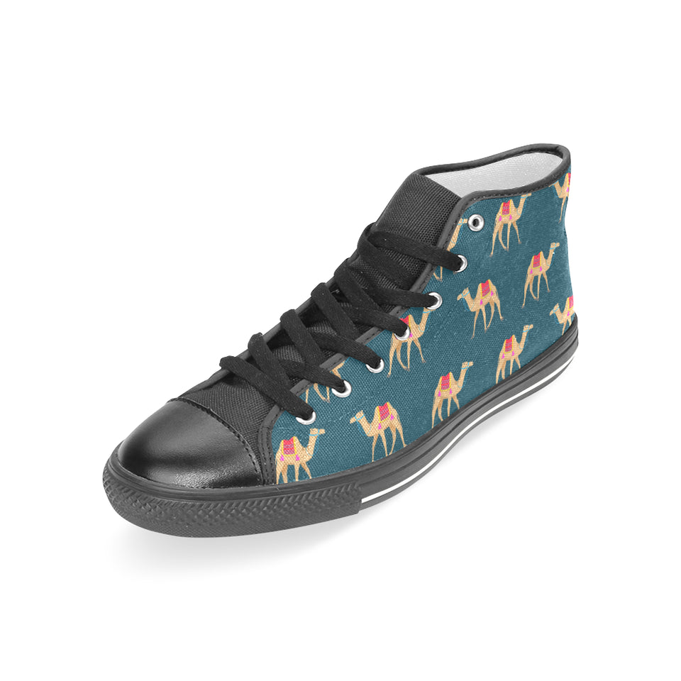 Camel pattern blue blackground Women's High Top Canvas Shoes Black
