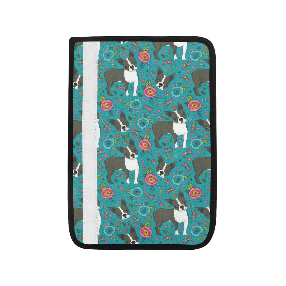 Boston terrier beautiful flower pattern Car Seat Belt Cover