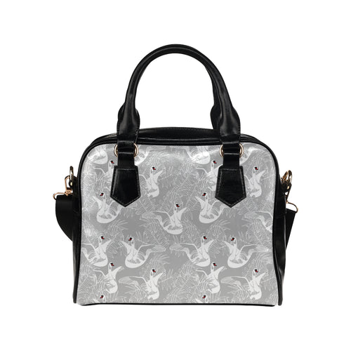 white swan gray background Shoulder Handbag