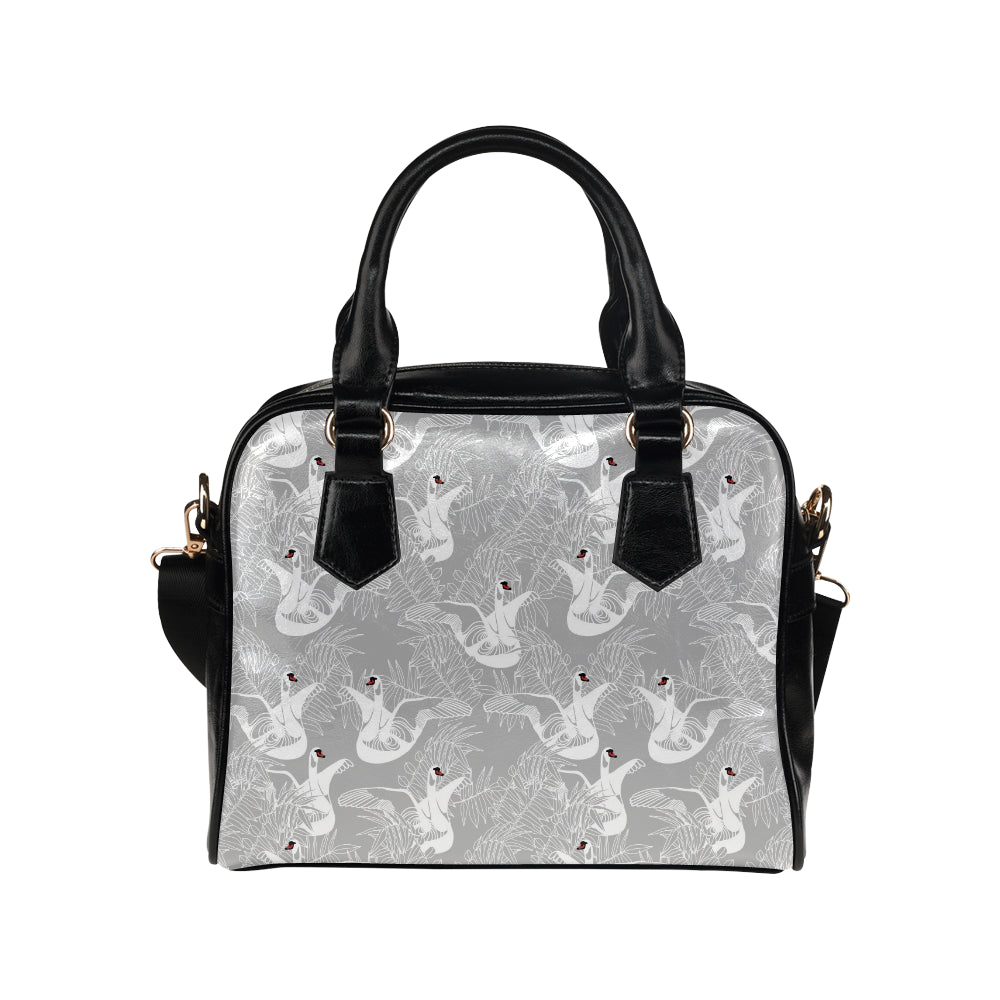 white swan gray background Shoulder Handbag