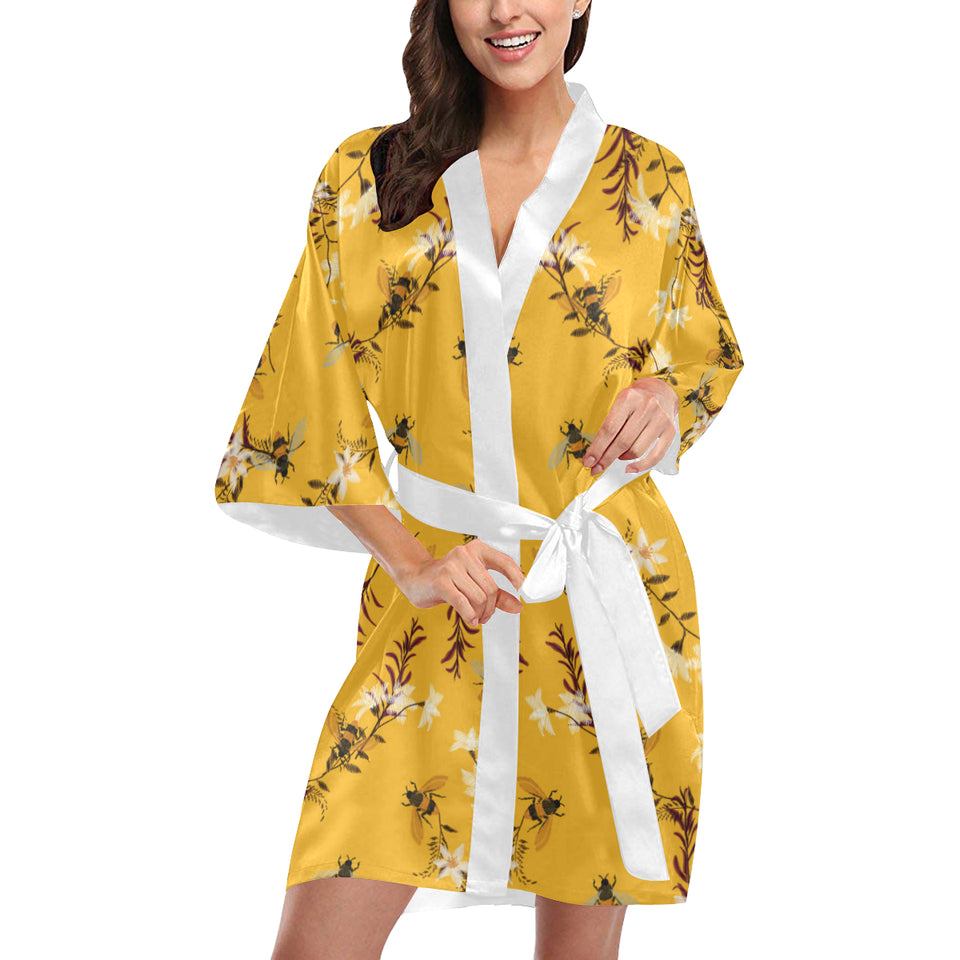 Bee flower pattern Women's Short Kimono Robe