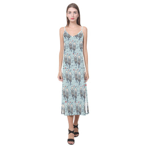 Lovely Sea Otter Pattern V-Neck Open Fork Long Dress