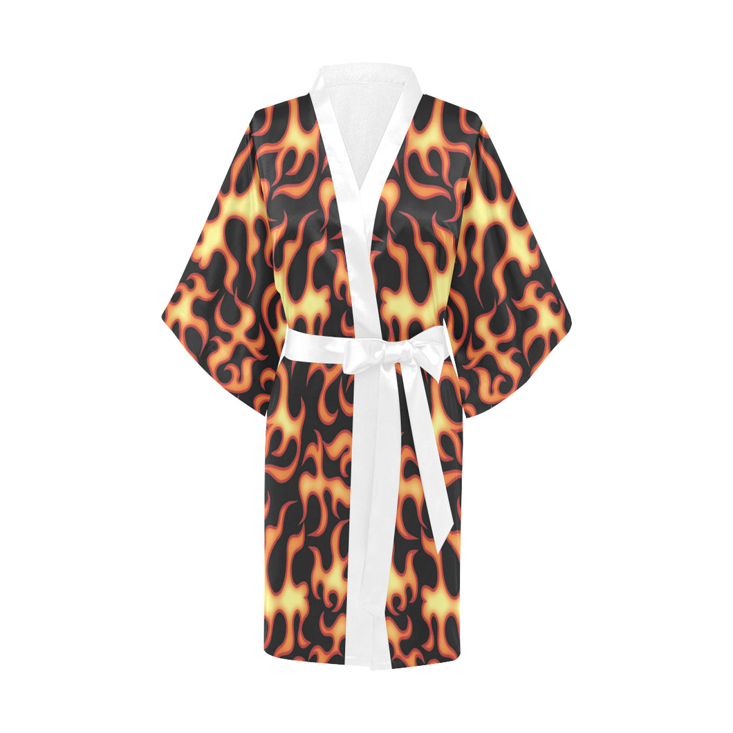 Fire flame dark pattern Women's Short Kimono Robe