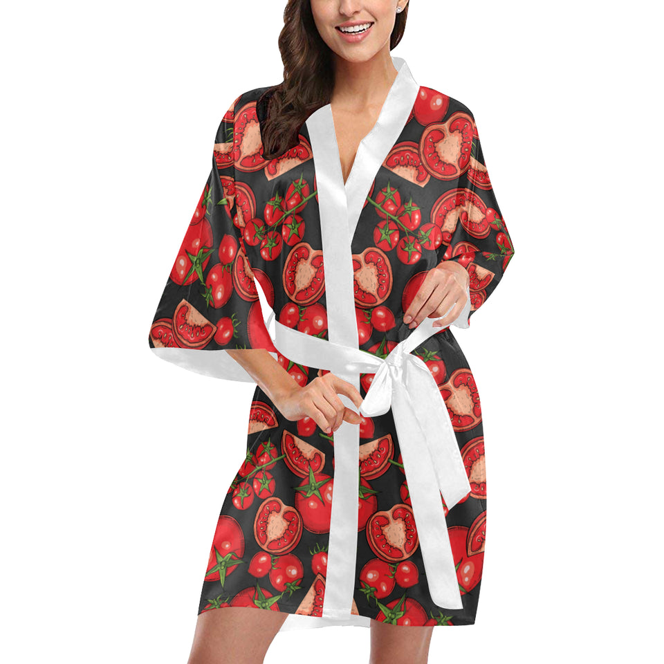 Tomato black background Women's Short Kimono Robe