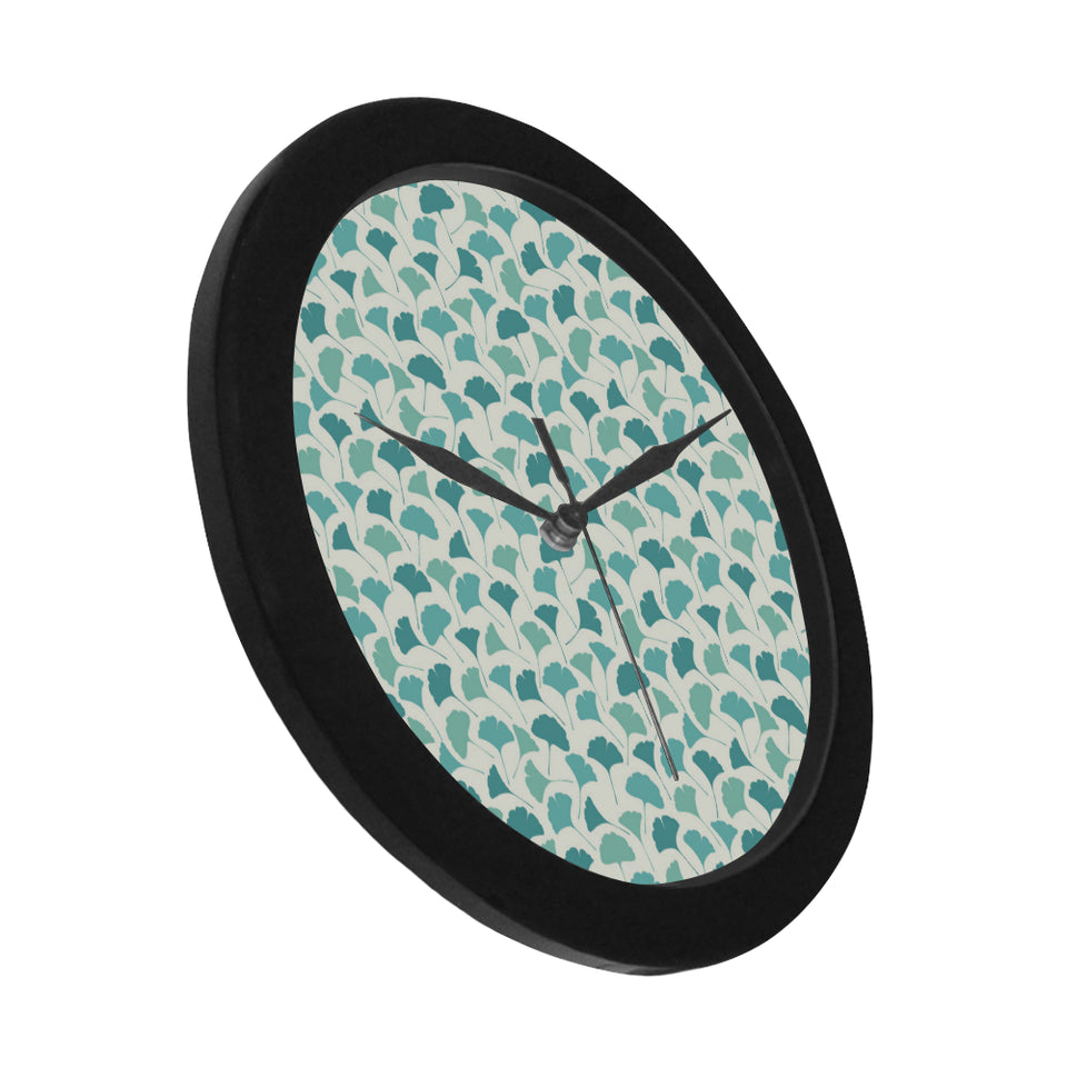 Green ginkgo leaves pattern Elegant Black Wall Clock