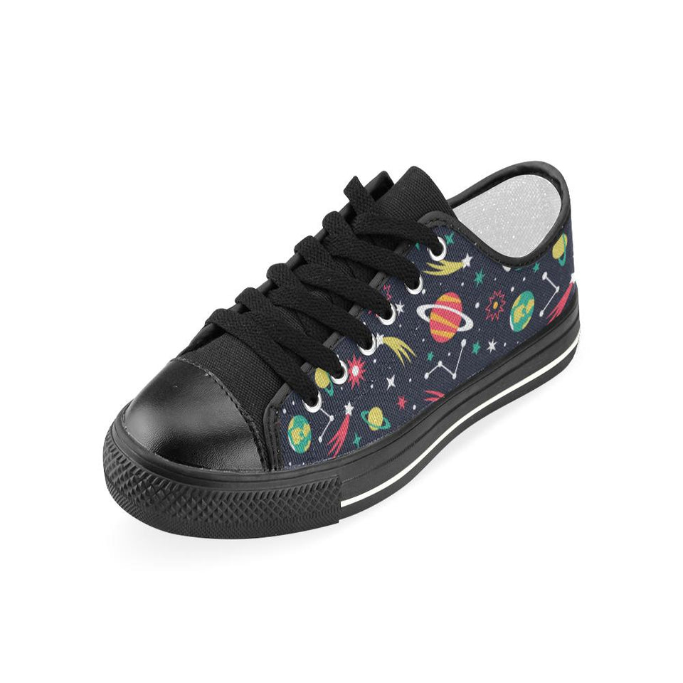 colorful space pattern planet star Kids' Boys' Girls' Low Top Canvas Shoes Black