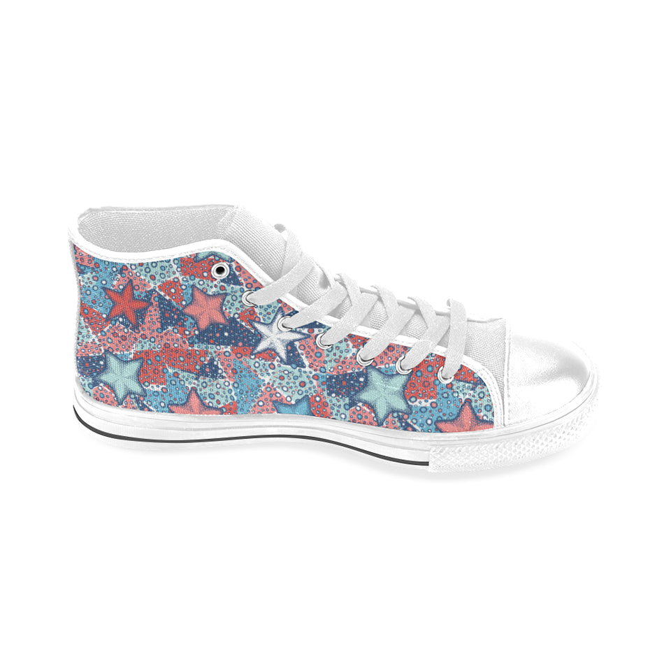 Hand drawn colorful starfish Men's High Top Canvas Shoes White