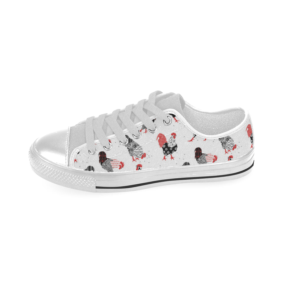 Cool rooster chicken cock floral ornament backgrou Men's Low Top Shoes White