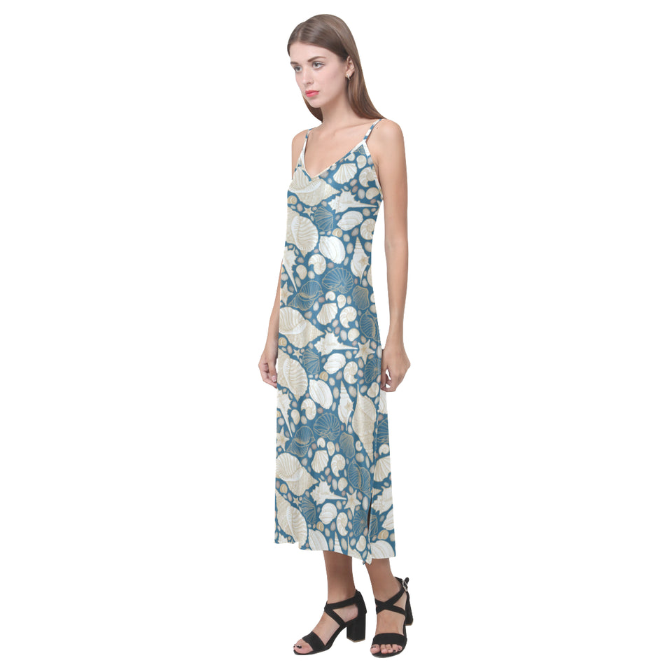 Sea turtle Polynesian Tribal design pattern V-Neck Open Fork Long Dress