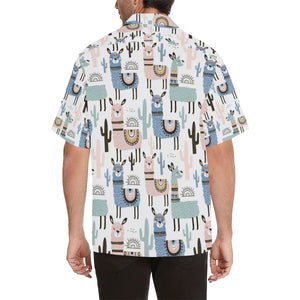 lama Alpaca cactus hand drawn pattern Men's All Over Print Hawaiian Shirt