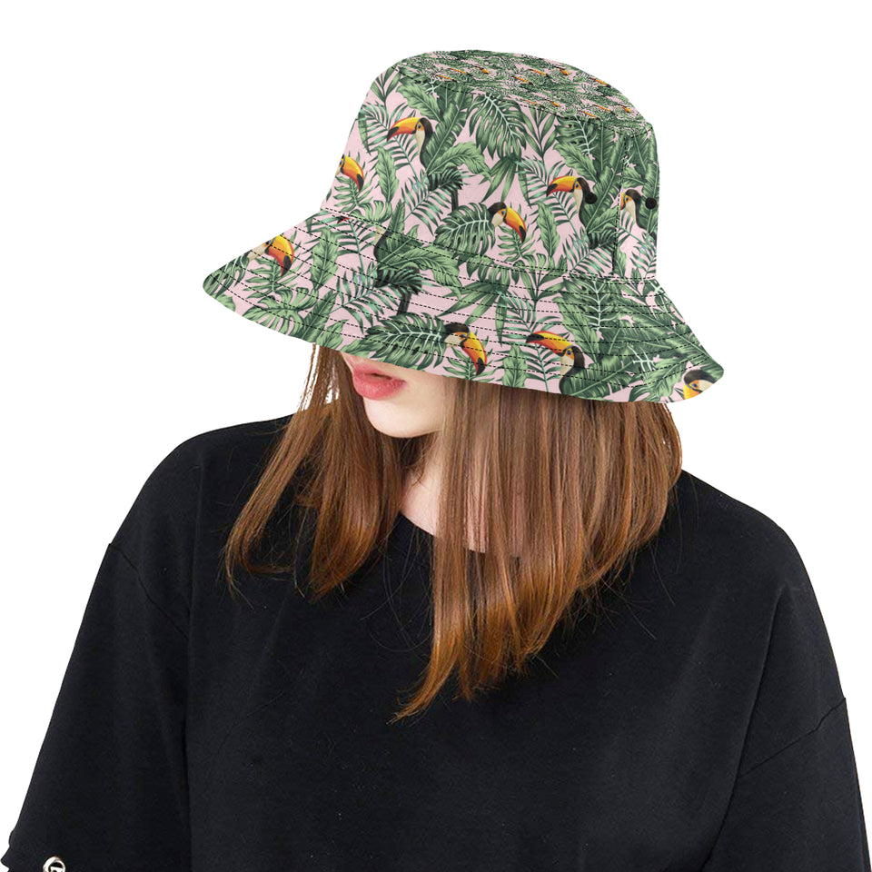 Toucan tropical green jungle palm pattern Unisex Bucket Hat