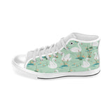 White swan lake pattern Men's High Top Canvas Shoes White