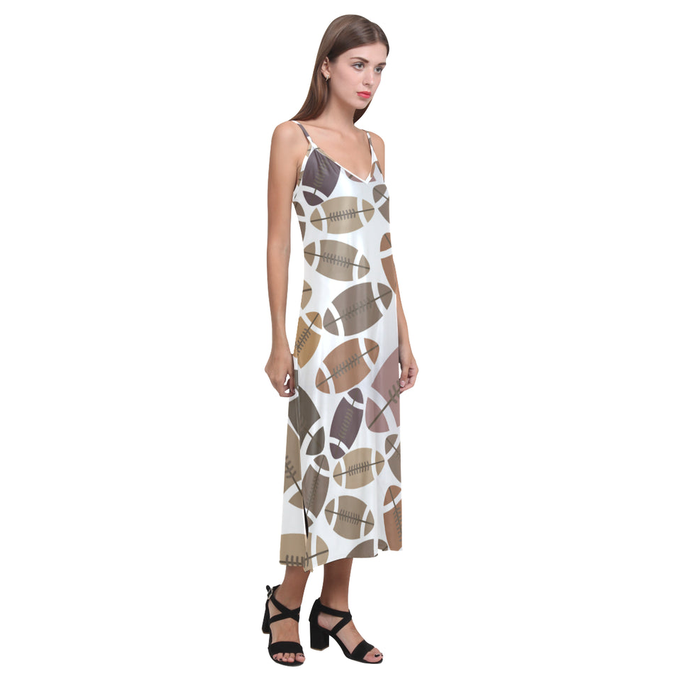 American football ball pattern V-Neck Open Fork Long Dress