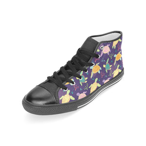 Colorful sea turtle pattern Women's High Top Canvas Shoes Black