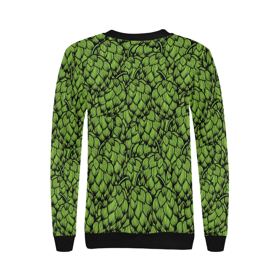 Green hop pattern Women's Crew Neck Sweatshirt