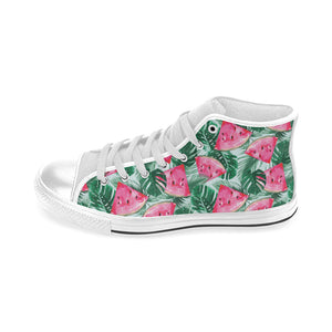 Watermelons tropical palm leaves pattern Men's High Top Canvas Shoes White