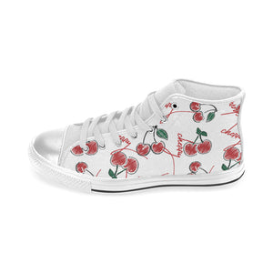 Hand drawn cherry pattern Women's High Top Canvas Shoes White