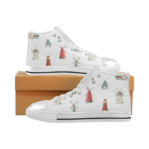 windmill design pattern Women's High Top Canvas Shoes White