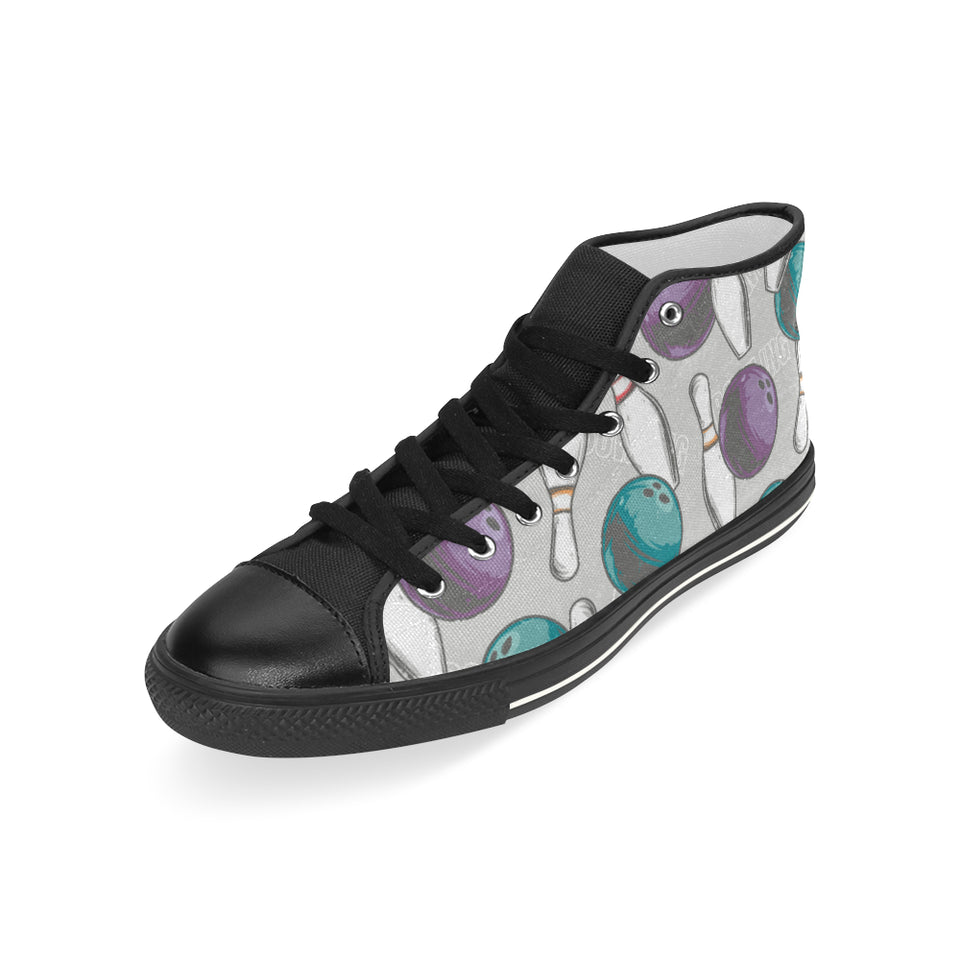Bowling ball and pin gray background Men's High Top Canvas Shoes Black