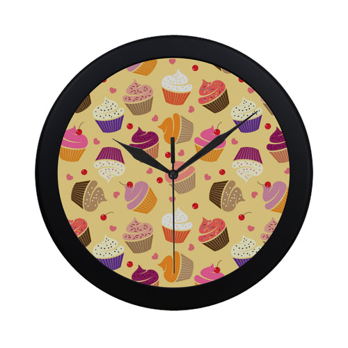 cake cupcake heart cherry pattern Elegant Black Wall Clock