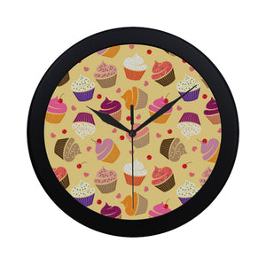 cake cupcake heart cherry pattern Elegant Black Wall Clock