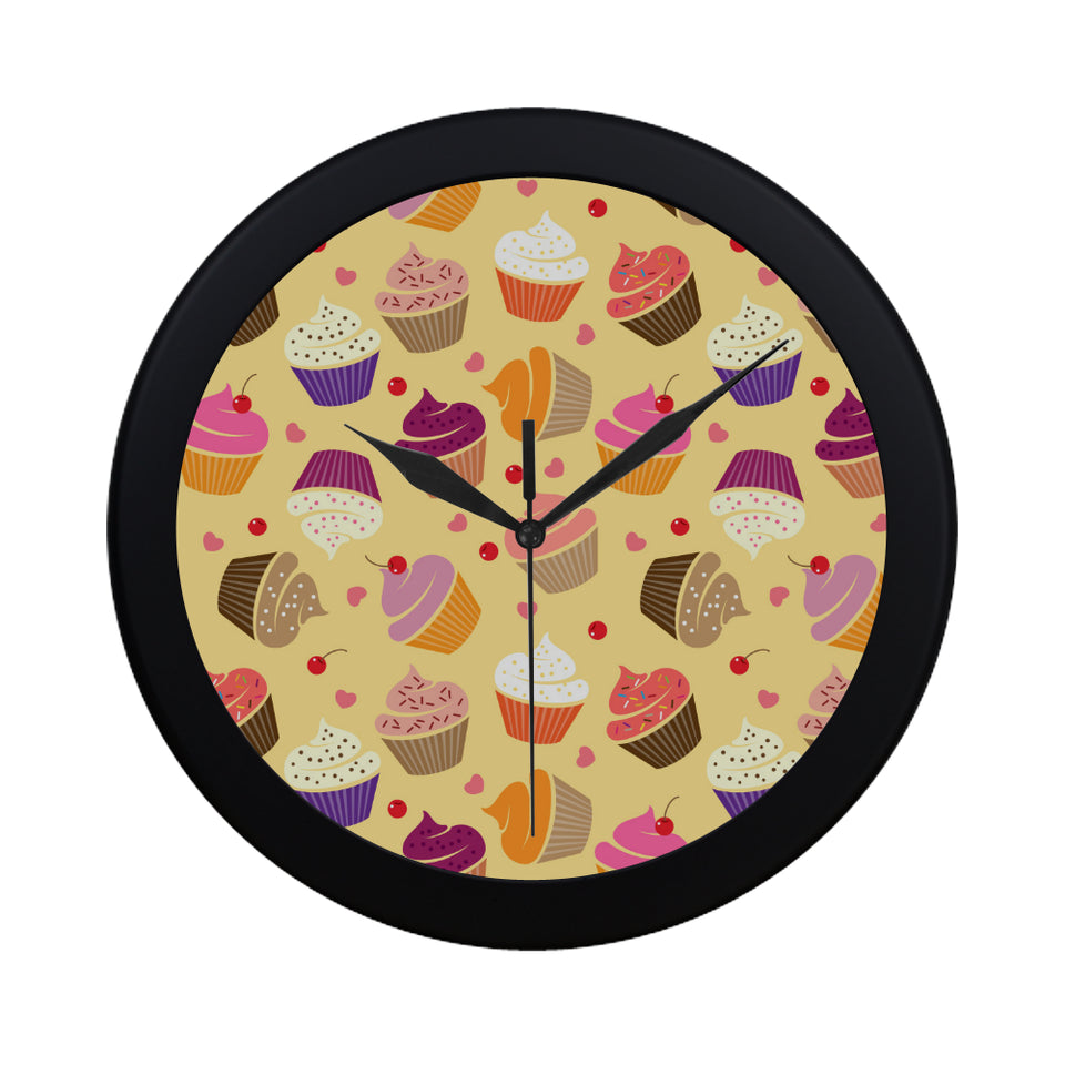 cake cupcake heart cherry pattern Elegant Black Wall Clock