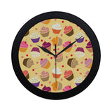 cake cupcake heart cherry pattern Elegant Black Wall Clock