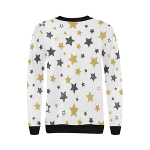 hand drawn gold black star pattern Women's Crew Neck Sweatshirt