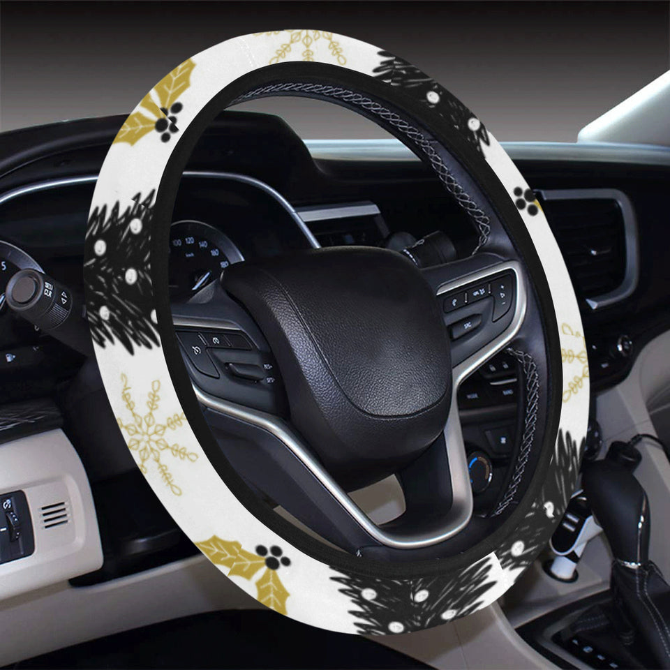 Christmas tree holly snow star pattern Car Steering Wheel Cover