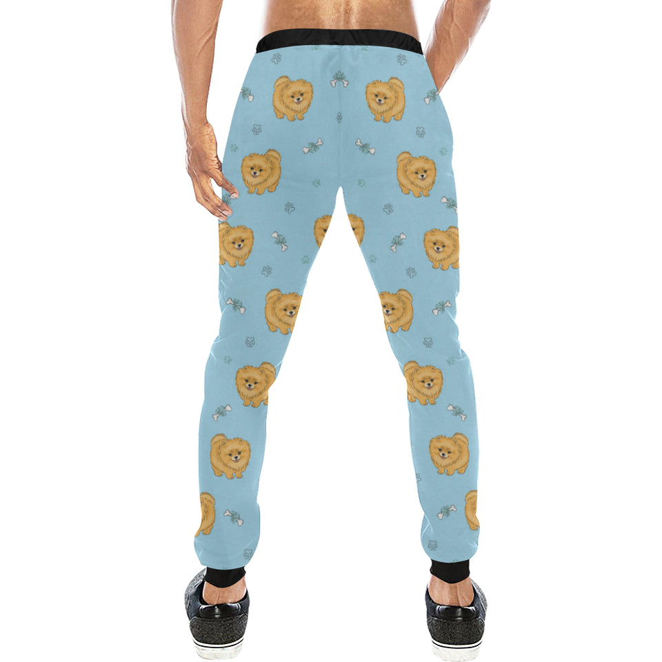 Brown cute pomeranian blue blackground Unisex Casual Sweatpants