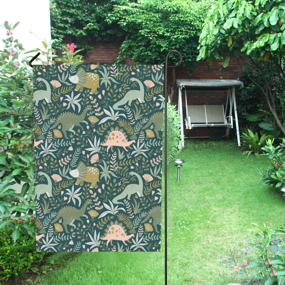 dinosaurs tropical leaves flower pattern House Flag Garden Flag