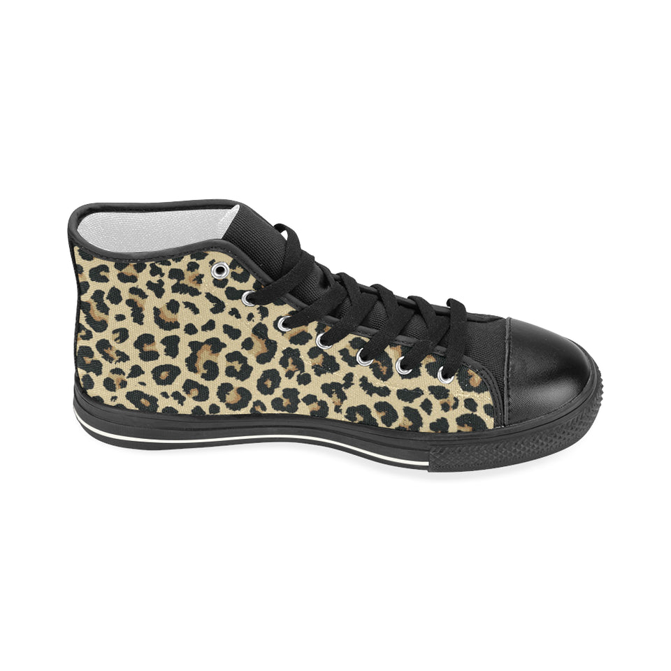 Leopard print design pattern Women's High Top Canvas Shoes Black