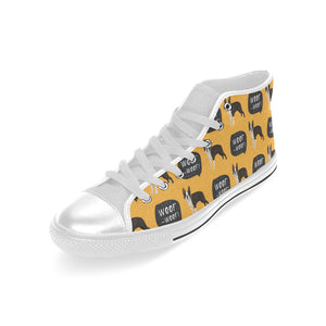 Boston terrier design pattern Men's High Top Canvas Shoes White