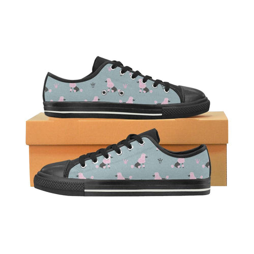 poodle dog pattern Kids' Boys' Girls' Low Top Canvas Shoes Black