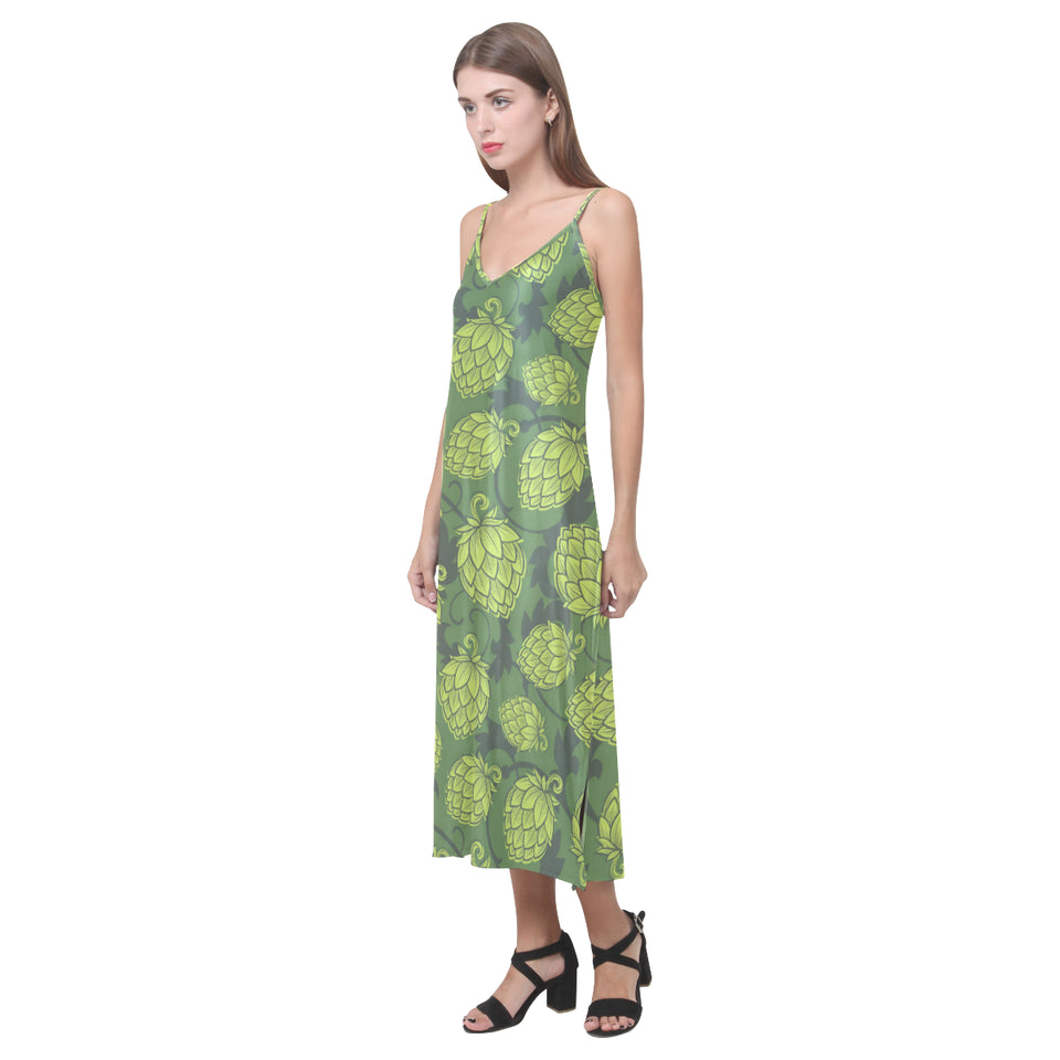 Hop pattern Hop cone background V-Neck Open Fork Long Dress