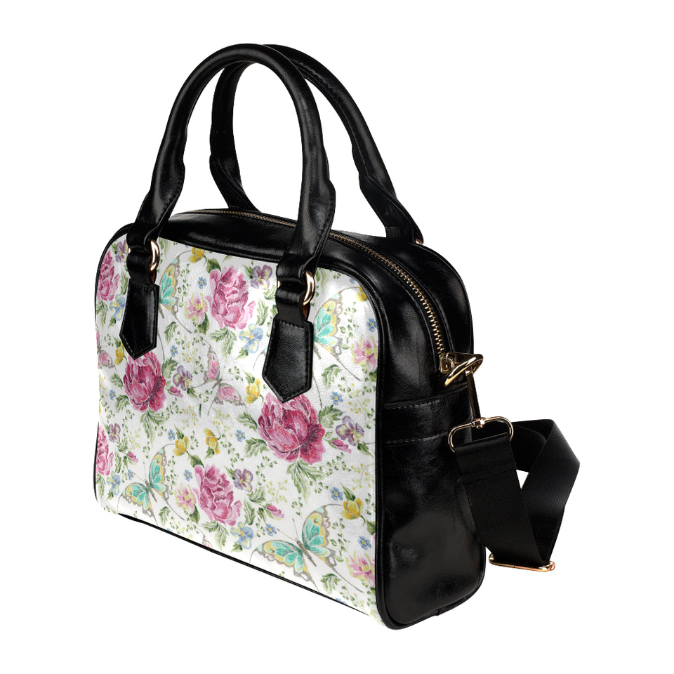 Hand drawn butterfly rose Shoulder Handbag