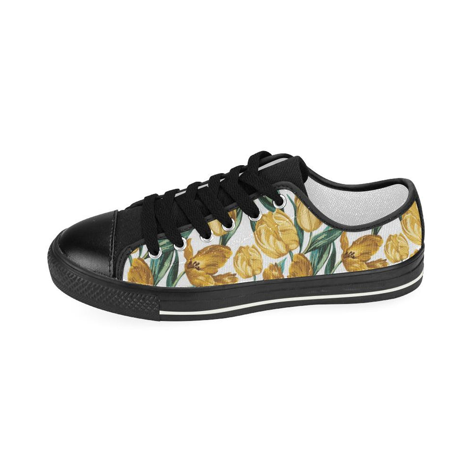 yellow tulips pattern Kids' Boys' Girls' Low Top Canvas Shoes Black